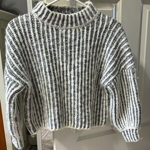 POL Black and White Striped Turtleneck Sweater
